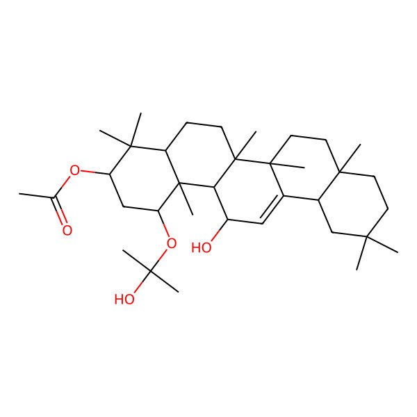 2D Structure of [(1R,3S,4aS,6aR,6bS,8aR,12aR,14R,14aS,14bS)-14-hydroxy-1-(2-hydroxypropan-2-yloxy)-4,4,6a,6b,8a,11,11,14b-octamethyl-1,2,3,4a,5,6,7,8,9,10,12,12a,14,14a-tetradecahydropicen-3-yl] acetate
