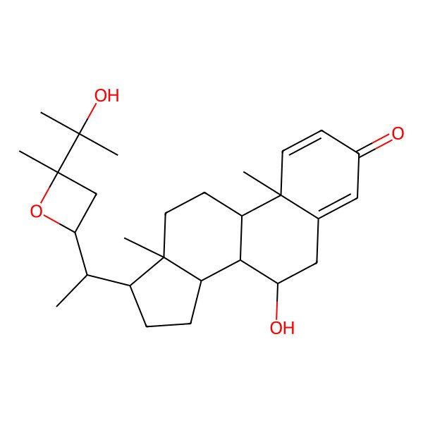 2D Structure of 7-Hydroxy-17-[1-[4-(2-hydroxypropan-2-yl)-4-methyloxetan-2-yl]ethyl]-10,13-dimethyl-6,7,8,9,11,12,14,15,16,17-decahydrocyclopenta[a]phenanthren-3-one