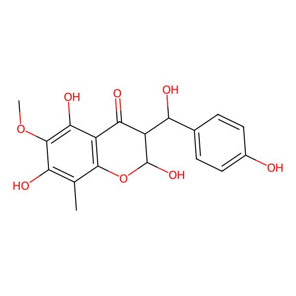 2D Structure of 2,5,7-Trihydroxy-3-[hydroxy-(4-hydroxyphenyl)methyl]-6-methoxy-8-methyl-2,3-dihydrochromen-4-one