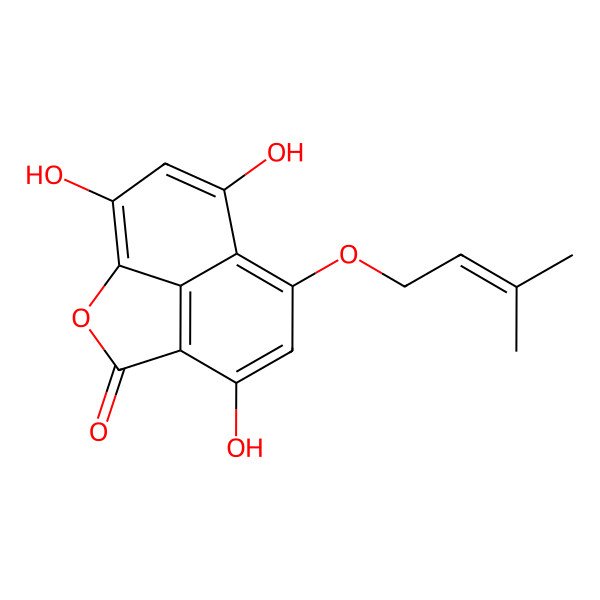 2D Structure of 2,5,7-trihydroxy-4-(3'-methylbut-2'-en-1'-yl)oxy-2H-naphtho[1,8-bc]furan-9-one