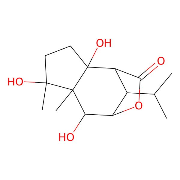 2D Structure of 2,5,7-Trihydroxy-5,6-dimethyl-11-propan-2-yl-9-oxatricyclo[6.2.1.02,6]undecan-10-one