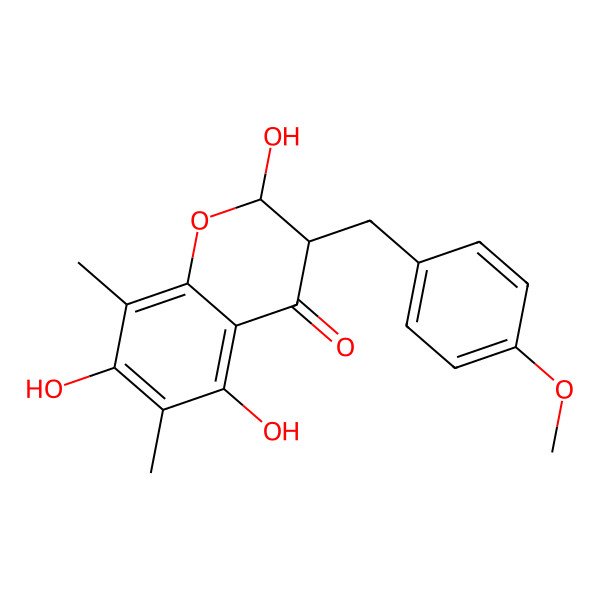 2D Structure of 2,5,7-Trihydroxy-6,8-dimethyl-3-(4'-methoxybenzyl)chroman-4-one