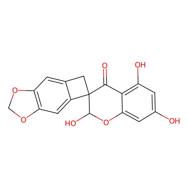 2D Structure of 2,5,7-trihydroxyspiro[2H-chromene-3,4'-9,11-dioxatricyclo[6.3.0.03,6]undeca-1(8),2,6-triene]-4-one