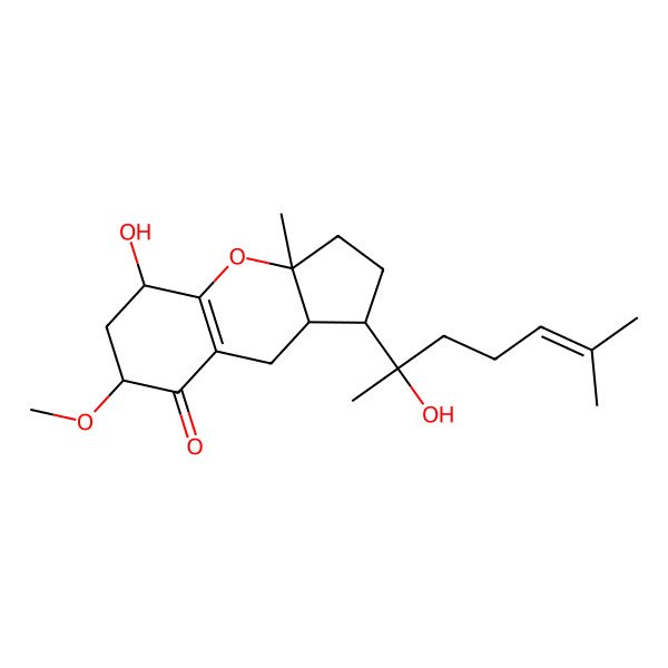 2D Structure of (1R,3aR,5S,7R,9aS)-5-hydroxy-1-(2-hydroxy-6-methylhept-5-en-2-yl)-7-methoxy-3a-methyl-1,2,3,5,6,7,9,9a-octahydrocyclopenta[b]chromen-8-one