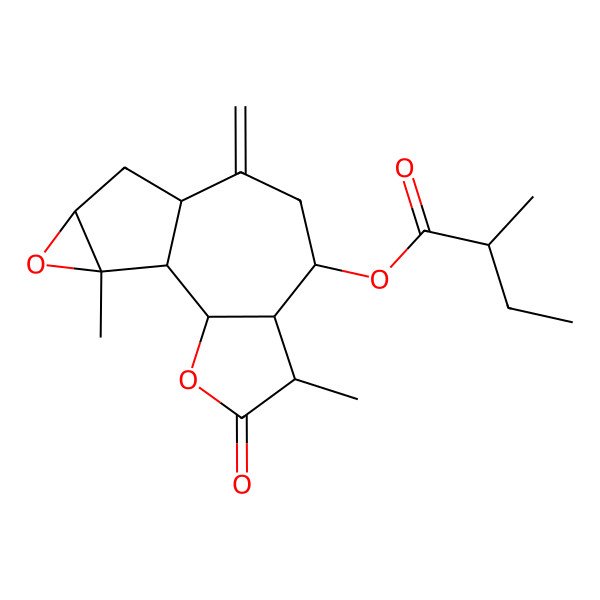 2D Structure of [(1S,2S,5S,6R,7S,10R,12R,14S)-5,14-dimethyl-9-methylidene-4-oxo-3,13-dioxatetracyclo[8.4.0.02,6.012,14]tetradecan-7-yl] (2R)-2-methylbutanoate