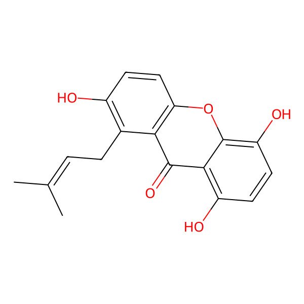 2D Structure of 2,5,8-Trihydroxy-1-(3-methylbut-2-enyl)xanthen-9-one