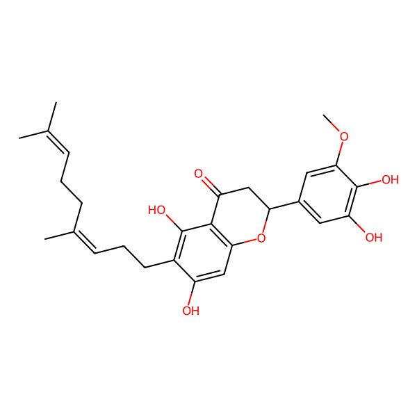 2D Structure of 2-(3,4-Dihydroxy-5-methoxyphenyl)-6-(4,8-dimethylnona-3,7-dienyl)-5,7-dihydroxy-2,3-dihydrochromen-4-one