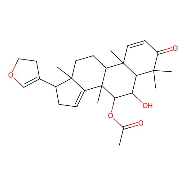 2D Structure of [(5S,6R,7S,8R,9R,10R,13S,17R)-17-(2,3-dihydrofuran-4-yl)-6-hydroxy-4,4,8,10,13-pentamethyl-3-oxo-5,6,7,9,11,12,16,17-octahydrocyclopenta[a]phenanthren-7-yl] acetate