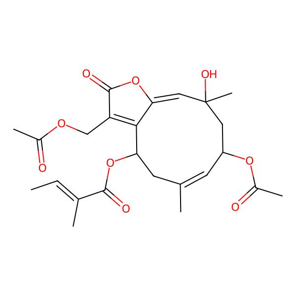 2D Structure of [(4R,6Z,8R,10S,11E)-8-acetyloxy-3-(acetyloxymethyl)-10-hydroxy-6,10-dimethyl-2-oxo-4,5,8,9-tetrahydrocyclodeca[b]furan-4-yl] (E)-2-methylbut-2-enoate