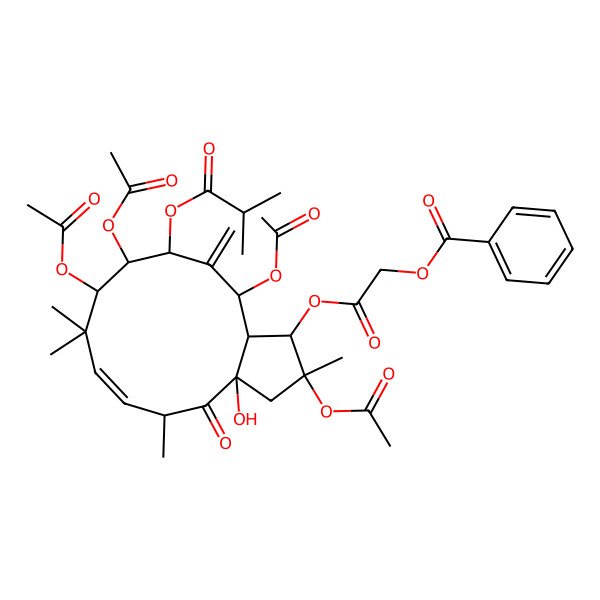 2D Structure of 2,5,8,9-tetracetoxy-15-hydroxy-3-benzoyloxyacetoxy-7-isobutyroyloxy-14-oxojatropha-6(17),11E-diene