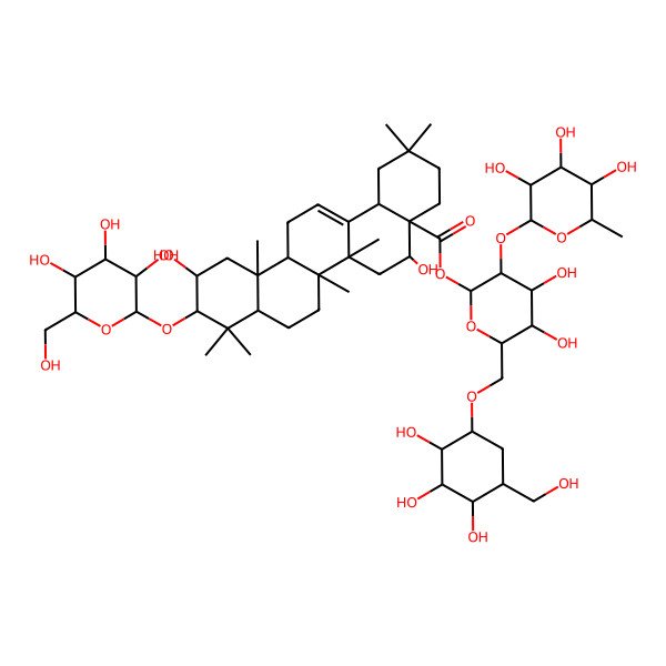 2D Structure of [4,5-Dihydroxy-6-[[2,3,4-trihydroxy-5-(hydroxymethyl)cyclohexyl]oxymethyl]-3-(3,4,5-trihydroxy-6-methyloxan-2-yl)oxyoxan-2-yl] 5,11-dihydroxy-2,2,6a,6b,9,9,12a-heptamethyl-10-[3,4,5-trihydroxy-6-(hydroxymethyl)oxan-2-yl]oxy-1,3,4,5,6,6a,7,8,8a,10,11,12,13,14b-tetradecahydropicene-4a-carboxylate