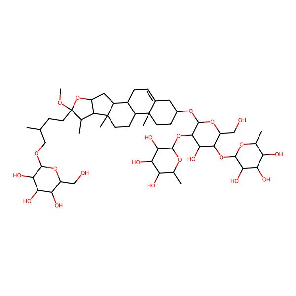 2D Structure of (3R,4R,5R,6S)-2-[(2R,3S,4S,5R,6R)-4-hydroxy-2-(hydroxymethyl)-6-[[(1S,2S,4S,7S,8R,9S,12S,13R,16S)-6-methoxy-7,9,13-trimethyl-6-[(3S)-3-methyl-4-[(2R,3R,4S,5S,6R)-3,4,5-trihydroxy-6-(hydroxymethyl)oxan-2-yl]oxybutyl]-5-oxapentacyclo[10.8.0.02,9.04,8.013,18]icos-18-en-16-yl]oxy]-5-[(2S,3R,4R,5R,6S)-3,4,5-trihydroxy-6-methyloxan-2-yl]oxyoxan-3-yl]oxy-6-methyloxane-3,4,5-triol