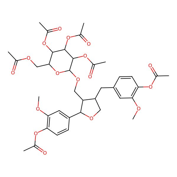 2D Structure of [(2R,3R,4S,5R,6R)-3,4,5-triacetyloxy-6-[[(2S,3R,4R)-2-(4-acetyloxy-3-methoxyphenyl)-4-[(4-acetyloxy-3-methoxyphenyl)methyl]oxolan-3-yl]methoxy]oxan-2-yl]methyl acetate