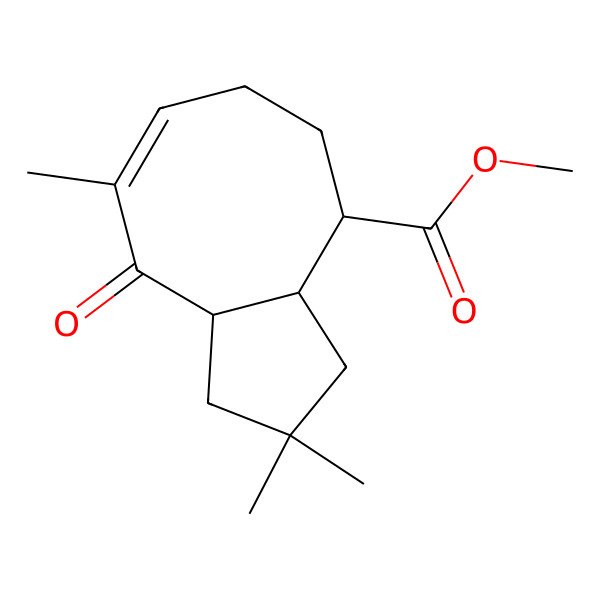 2D Structure of methyl (3aS,9S,9aR)-2,2,5-trimethyl-4-oxo-3,3a,7,8,9,9a-hexahydro-1H-cyclopenta[8]annulene-9-carboxylate