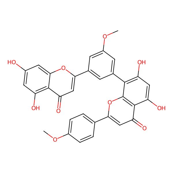 2D Structure of 8-[3-(5,7-Dihydroxy-4-oxochromen-2-yl)-5-methoxyphenyl]-5,7-dihydroxy-2-(4-methoxyphenyl)chromen-4-one