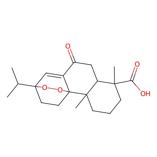2D Structure of (1R,2S,6R,7R,12S)-2,6-dimethyl-9-oxo-12-propan-2-yl-13,14-dioxatetracyclo[10.2.2.01,10.02,7]hexadec-10-ene-6-carboxylic acid