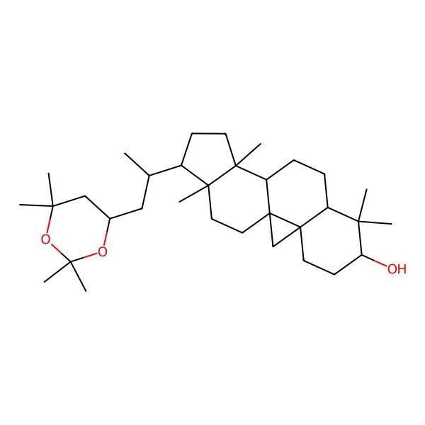 2D Structure of (1S,3R,6S,8R,11S,12S,15R,16R)-7,7,12,16-tetramethyl-15-[(2R)-1-[(4S)-2,2,6,6-tetramethyl-1,3-dioxan-4-yl]propan-2-yl]pentacyclo[9.7.0.01,3.03,8.012,16]octadecan-6-ol