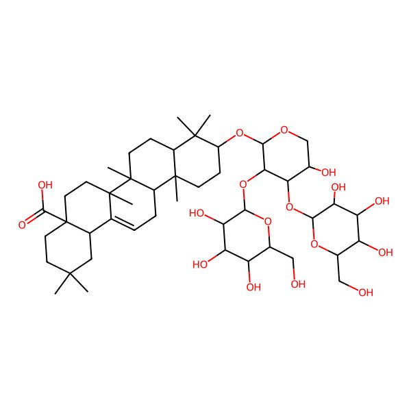 2D Structure of 10-[5-Hydroxy-3,4-bis[[3,4,5-trihydroxy-6-(hydroxymethyl)oxan-2-yl]oxy]oxan-2-yl]oxy-2,2,6a,6b,9,9,12a-heptamethyl-1,3,4,5,6,6a,7,8,8a,10,11,12,13,14b-tetradecahydropicene-4a-carboxylic acid