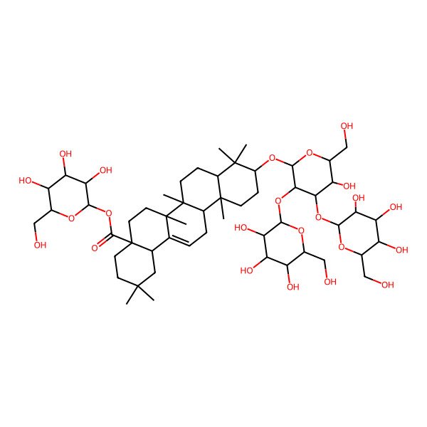 2D Structure of [(2S,3R,4S,5S,6R)-3,4,5-trihydroxy-6-(hydroxymethyl)oxan-2-yl] (4aS,6aR,6aS,6bR,8aR,10S,12aR,14bS)-10-[(2R,3R,4S,5S,6R)-5-hydroxy-6-(hydroxymethyl)-4-[(2S,3R,4S,5S,6R)-3,4,5-trihydroxy-6-(hydroxymethyl)oxan-2-yl]oxy-3-[(2S,3R,4S,5R,6R)-3,4,5-trihydroxy-6-(hydroxymethyl)oxan-2-yl]oxyoxan-2-yl]oxy-2,2,6a,6b,9,9,12a-heptamethyl-1,3,4,5,6,6a,7,8,8a,10,11,12,13,14b-tetradecahydropicene-4a-carboxylate