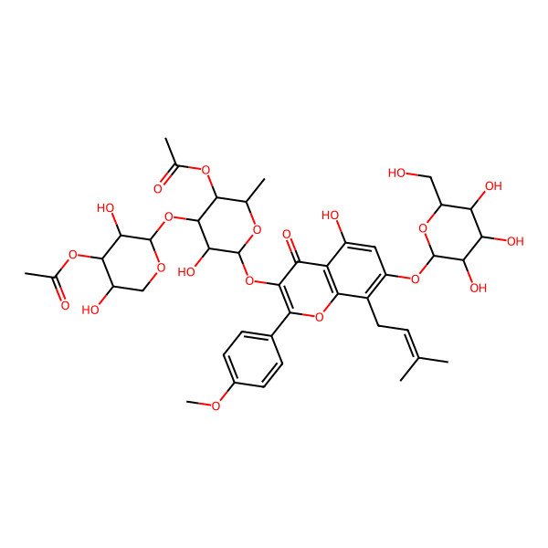 2D Structure of [4-(4-Acetyloxy-3,5-dihydroxyoxan-2-yl)oxy-5-hydroxy-6-[5-hydroxy-2-(4-methoxyphenyl)-8-(3-methylbut-2-enyl)-4-oxo-7-[3,4,5-trihydroxy-6-(hydroxymethyl)oxan-2-yl]oxychromen-3-yl]oxy-2-methyloxan-3-yl] acetate