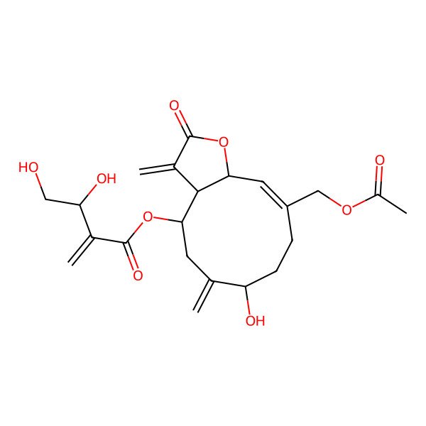 2D Structure of [(3aR,4S,7R,10E,11aS)-10-(acetyloxymethyl)-7-hydroxy-3,6-dimethylidene-2-oxo-4,5,7,8,9,11a-hexahydro-3aH-cyclodeca[b]furan-4-yl] (3R)-3,4-dihydroxy-2-methylidenebutanoate