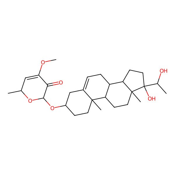 2D Structure of (2R,6R)-6-[[(3S,8R,9S,10R,13S,14S,17R)-17-hydroxy-17-[(1S)-1-hydroxyethyl]-10,13-dimethyl-1,2,3,4,7,8,9,11,12,14,15,16-dodecahydrocyclopenta[a]phenanthren-3-yl]oxy]-4-methoxy-2-methyl-2H-pyran-5-one