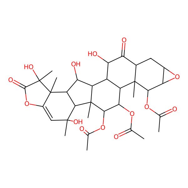 2D Structure of (10,14-Diacetyloxy-3,17,22,25-tetrahydroxy-11,15,17,22,23-pentamethyl-4,21-dioxo-8,20-dioxaheptacyclo[13.10.0.02,12.05,11.07,9.016,24.019,23]pentacos-18-en-13-yl) acetate