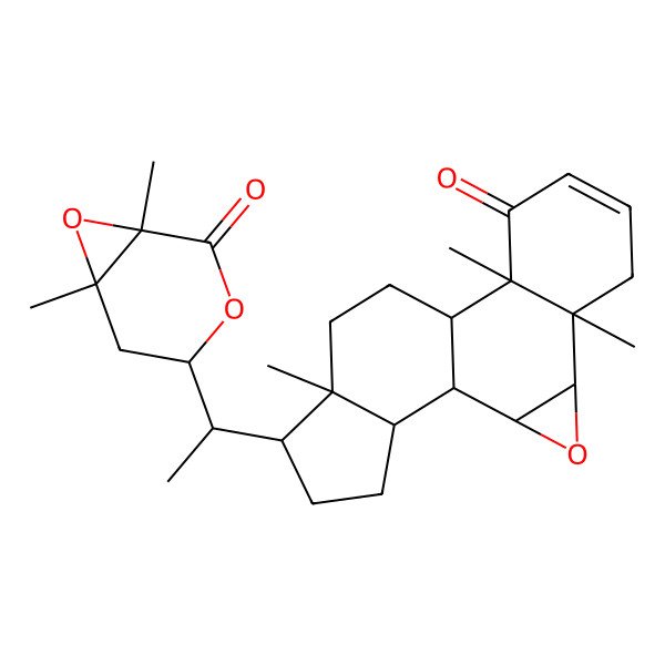 2D Structure of 15-[1-(1,6-Dimethyl-2-oxo-3,7-dioxabicyclo[4.1.0]heptan-4-yl)ethyl]-5,10,14-trimethyl-3-oxapentacyclo[9.7.0.02,4.05,10.014,18]octadec-7-en-9-one