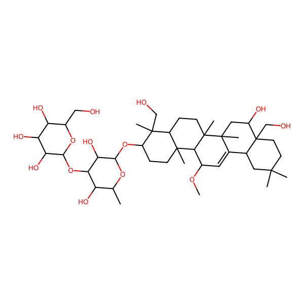 2D Structure of (2S,3R,4S,5S,6R)-2-[(2R,3R,4S,5S,6R)-2-[[(3S,4R,4aR,6aR,6bS,8R,8aS,14R,14aR,14bS)-8-hydroxy-4,8a-bis(hydroxymethyl)-14-methoxy-4,6a,6b,11,11,14b-hexamethyl-1,2,3,4a,5,6,7,8,9,10,12,12a,14,14a-tetradecahydropicen-3-yl]oxy]-3,5-dihydroxy-6-methyloxan-4-yl]oxy-6-(hydroxymethyl)oxane-3,4,5-triol