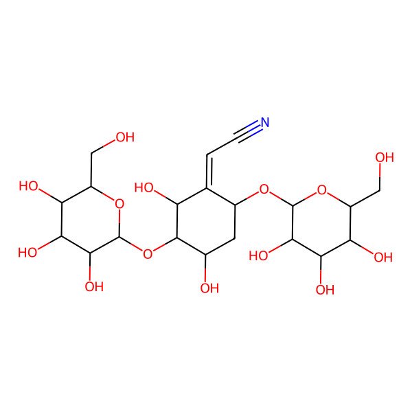 2D Structure of (2Z)-2-[(2R,3R,4R,6S)-2,4-dihydroxy-6-[(2R,3R,4S,5S,6R)-3,4,5-trihydroxy-6-(hydroxymethyl)oxan-2-yl]oxy-3-[(2R,3R,4S,5S,6R)-3,4,5-trihydroxy-6-(hydroxymethyl)oxan-2-yl]oxycyclohexylidene]acetonitrile