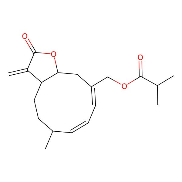 2D Structure of (6-Methyl-3-methylidene-2-oxo-3a,4,5,6,11,11a-hexahydrocyclodeca[b]furan-10-yl)methyl 2-methylpropanoate