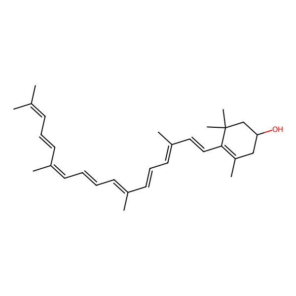 2D Structure of (1S)-3,5,5-trimethyl-4-[(1E,3E,5E,7E,9E,11E,13E)-3,7,12,16-tetramethylheptadeca-1,3,5,7,9,11,13,15-octaenyl]cyclohex-3-en-1-ol