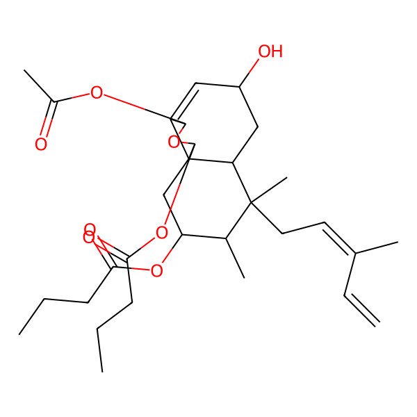 2D Structure of [(1S,3R,5R,6aS,7S,8S,9S,10aS)-3-acetyloxy-1-butanoyloxy-5-hydroxy-7,8-dimethyl-7-[(2Z)-3-methylpenta-2,4-dienyl]-1,3,5,6,6a,8,9,10-octahydrobenzo[d][2]benzofuran-9-yl] butanoate