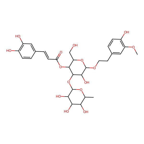 2D Structure of [(2R,3R,4R,5R,6R)-5-hydroxy-6-[2-(4-hydroxy-3-methoxy-phenyl)ethoxy]-2-(hydroxymethyl)-4-[(2S,3R,4R,5R,6S)-3,4,5-trihydroxy-6-methyl-tetrahydropyran-2-yl]oxy-tetrahydropyran-3-yl] (E)-3-(3,4-dihydroxyphenyl)prop-2-enoate