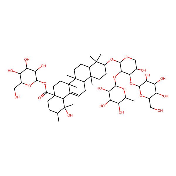 2D Structure of [3,4,5-Trihydroxy-6-(hydroxymethyl)oxan-2-yl] 1-hydroxy-10-[5-hydroxy-4-[3,4,5-trihydroxy-6-(hydroxymethyl)oxan-2-yl]oxy-3-(3,4,5-trihydroxy-6-methyloxan-2-yl)oxyoxan-2-yl]oxy-1,2,6a,6b,9,9,12a-heptamethyl-2,3,4,5,6,6a,7,8,8a,10,11,12,13,14b-tetradecahydropicene-4a-carboxylate