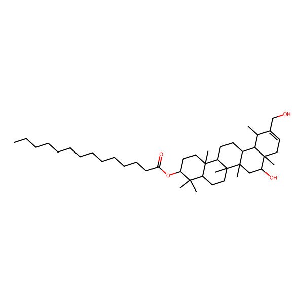 2D Structure of [8-hydroxy-11-(hydroxymethyl)-4,4,6a,6b,8a,12,14b-heptamethyl-2,3,4a,5,6,6a,7,8,9,12,12a,13,14,14a-tetradecahydro-1H-picen-3-yl] tetradecanoate