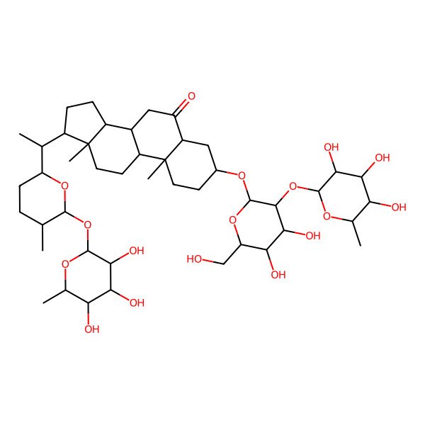 2D Structure of (3S,5S,9S,10R,13S,14S)-3-[(2R,3R,4S,5S,6R)-4,5-dihydroxy-6-(hydroxymethyl)-3-[(2S,3R,4R,5R,6S)-3,4,5-trihydroxy-6-methyloxan-2-yl]oxyoxan-2-yl]oxy-10,13-dimethyl-17-[(1S)-1-[(5R,6R)-5-methyl-6-[(2S,3R,4R,5R,6S)-3,4,5-trihydroxy-6-methyloxan-2-yl]oxyoxan-2-yl]ethyl]-1,2,3,4,5,7,8,9,11,12,14,15,16,17-tetradecahydrocyclopenta[a]phenanthren-6-one