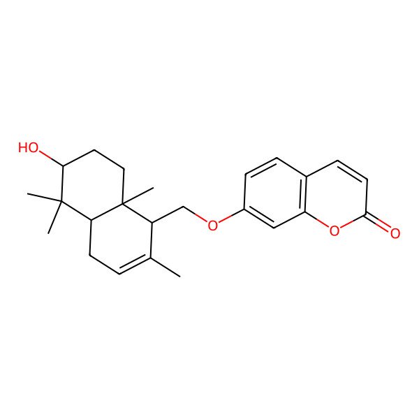 2D Structure of 7-[[(1R,4aS,6S,8aS)-6-hydroxy-2,5,5,8a-tetramethyl-1,4,4a,6,7,8-hexahydronaphthalen-1-yl]methoxy]chromen-2-one