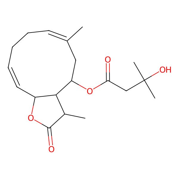 2D Structure of [(3S,3aR,4R,6E,10E,11aR)-3,6-dimethyl-2-oxo-3a,4,5,8,9,11a-hexahydro-3H-cyclodeca[b]furan-4-yl] 3-hydroxy-3-methylbutanoate