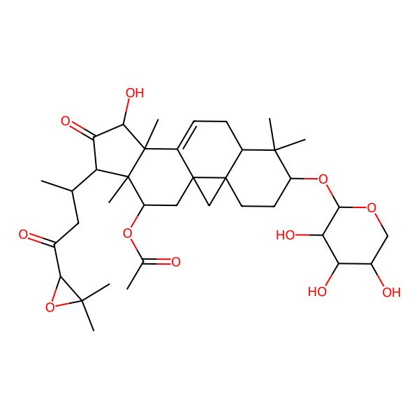 2D Structure of [15-[4-(3,3-Dimethyloxiran-2-yl)-4-oxobutan-2-yl]-13-hydroxy-7,7,12,16-tetramethyl-14-oxo-6-(3,4,5-trihydroxyoxan-2-yl)oxy-17-pentacyclo[9.7.0.01,3.03,8.012,16]octadec-10-enyl] acetate