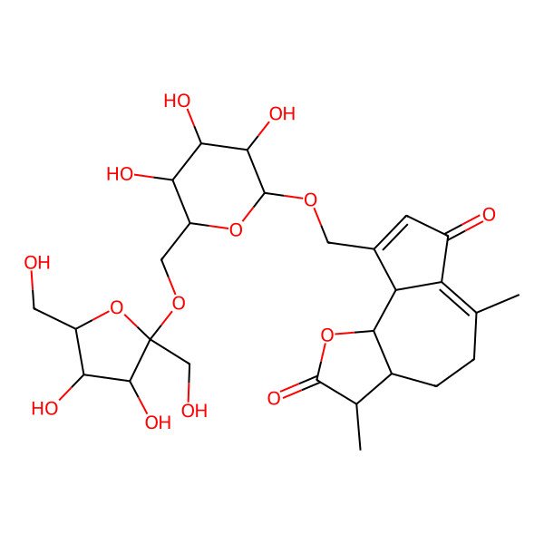 2D Structure of (3S,3aS,9aS,9bS)-9-[[(2R,3R,4S,5S,6R)-6-[[(2R,3S,4S,5R)-3,4-dihydroxy-2,5-bis(hydroxymethyl)oxolan-2-yl]oxymethyl]-3,4,5-trihydroxyoxan-2-yl]oxymethyl]-3,6-dimethyl-3,3a,4,5,9a,9b-hexahydroazuleno[4,5-b]furan-2,7-dione