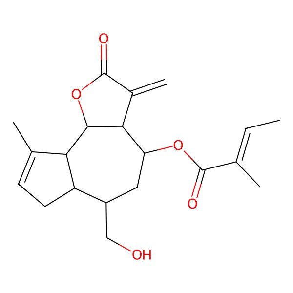 2D Structure of [(3aR,4R,6S,6aS,9aR,9bR)-6-(hydroxymethyl)-9-methyl-3-methylidene-2-oxo-3a,4,5,6,6a,7,9a,9b-octahydroazuleno[4,5-b]furan-4-yl] (E)-2-methylbut-2-enoate