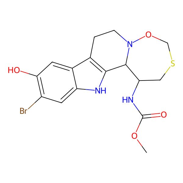 2D Structure of methyl N-(15-bromo-14-hydroxy-7-oxa-5-thia-8,18-diazatetracyclo[9.7.0.02,8.012,17]octadeca-1(11),12,14,16-tetraen-3-yl)carbamate