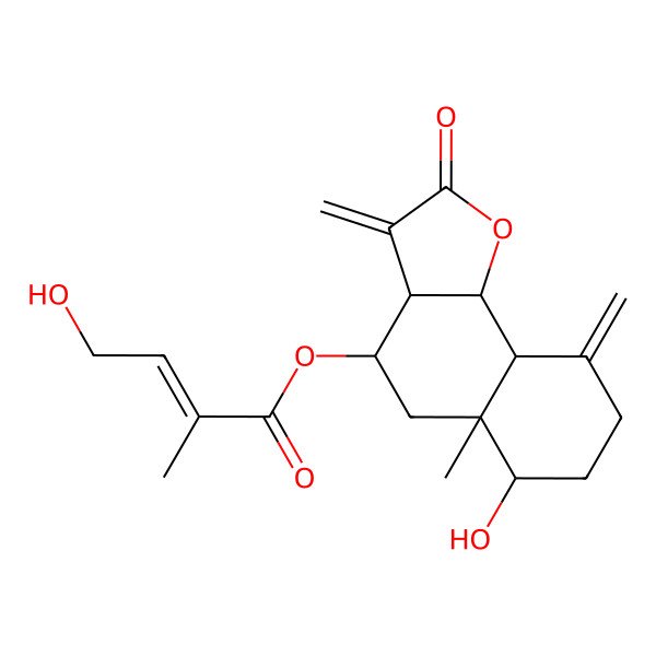 2D Structure of (6-Hydroxy-5a-methyl-3,9-dimethylidene-2-oxo-3a,4,5,6,7,8,9a,9b-octahydrobenzo[g][1]benzofuran-4-yl) 4-hydroxy-2-methylbut-2-enoate