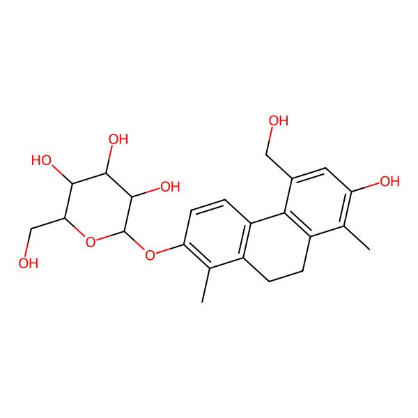 2D Structure of 2-[[7-Hydroxy-5-(hydroxymethyl)-1,8-dimethyl-9,10-dihydrophenanthren-2-yl]oxy]-6-(hydroxymethyl)oxane-3,4,5-triol