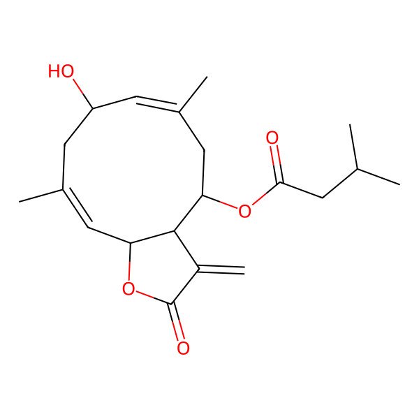 2D Structure of (8-Hydroxy-6,10-dimethyl-3-methylidene-2-oxo-3a,4,5,8,9,11a-hexahydrocyclodeca[b]furan-4-yl) 3-methylbutanoate