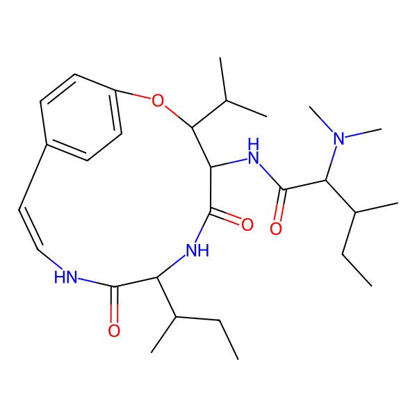 2D Structure of (2R,3S)-N-[(3S,4R,7R,10E)-7-[(2S)-butan-2-yl]-5,8-dioxo-3-propan-2-yl-2-oxa-6,9-diazabicyclo[10.2.2]hexadeca-1(14),10,12,15-tetraen-4-yl]-2-(dimethylamino)-3-methylpentanamide