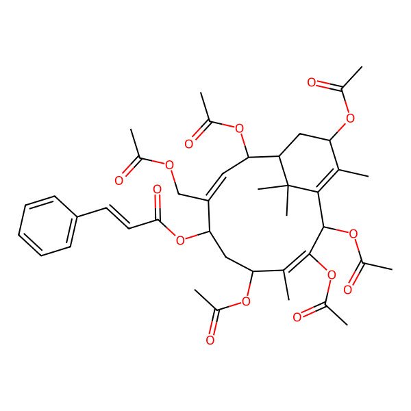 2D Structure of [(1S)-2,7,9,10,13-pentaacetyloxy-4-(acetyloxymethyl)-8,12,15,15-tetramethyl-5-bicyclo[9.3.1]pentadeca-3,8,11-trienyl] 3-phenylprop-2-enoate