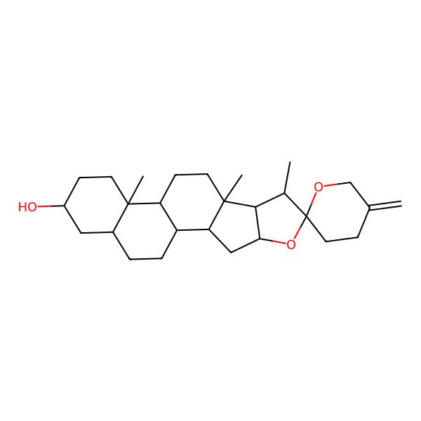 2D Structure of (1R,2S,4S,6R,7S,8R,9S,12S,13S,16R,18S)-7,9,13-trimethyl-5'-methylidenespiro[5-oxapentacyclo[10.8.0.02,9.04,8.013,18]icosane-6,2'-oxane]-16-ol