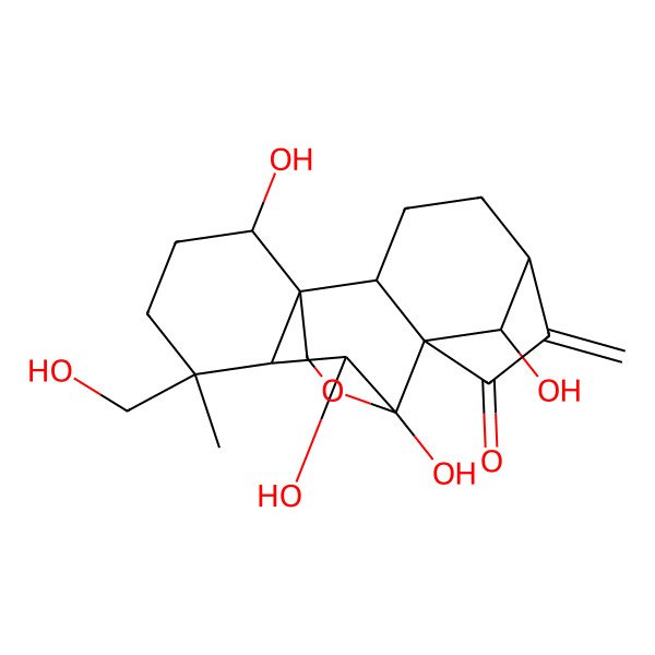 2D Structure of (1S,2S,5S,8R,9S,10S,11R,12S,15S,18R)-9,10,15,18-tetrahydroxy-12-(hydroxymethyl)-12-methyl-6-methylidene-17-oxapentacyclo[7.6.2.15,8.01,11.02,8]octadecan-7-one